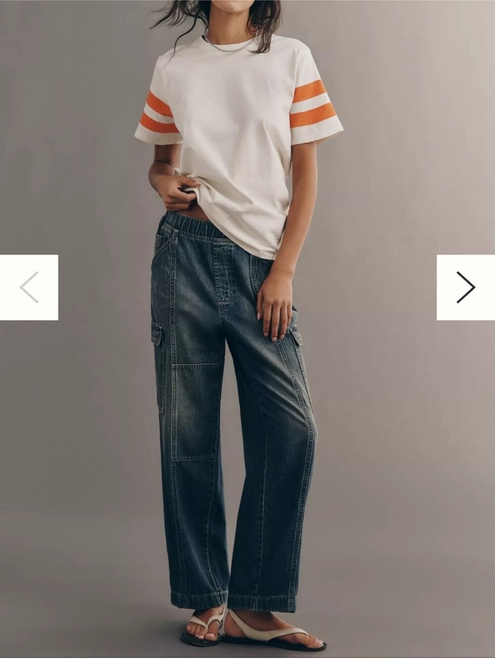 Pilcro Anthropologie High Rise Pull on Tapered Cargo Jeans Blue Size XL NWT